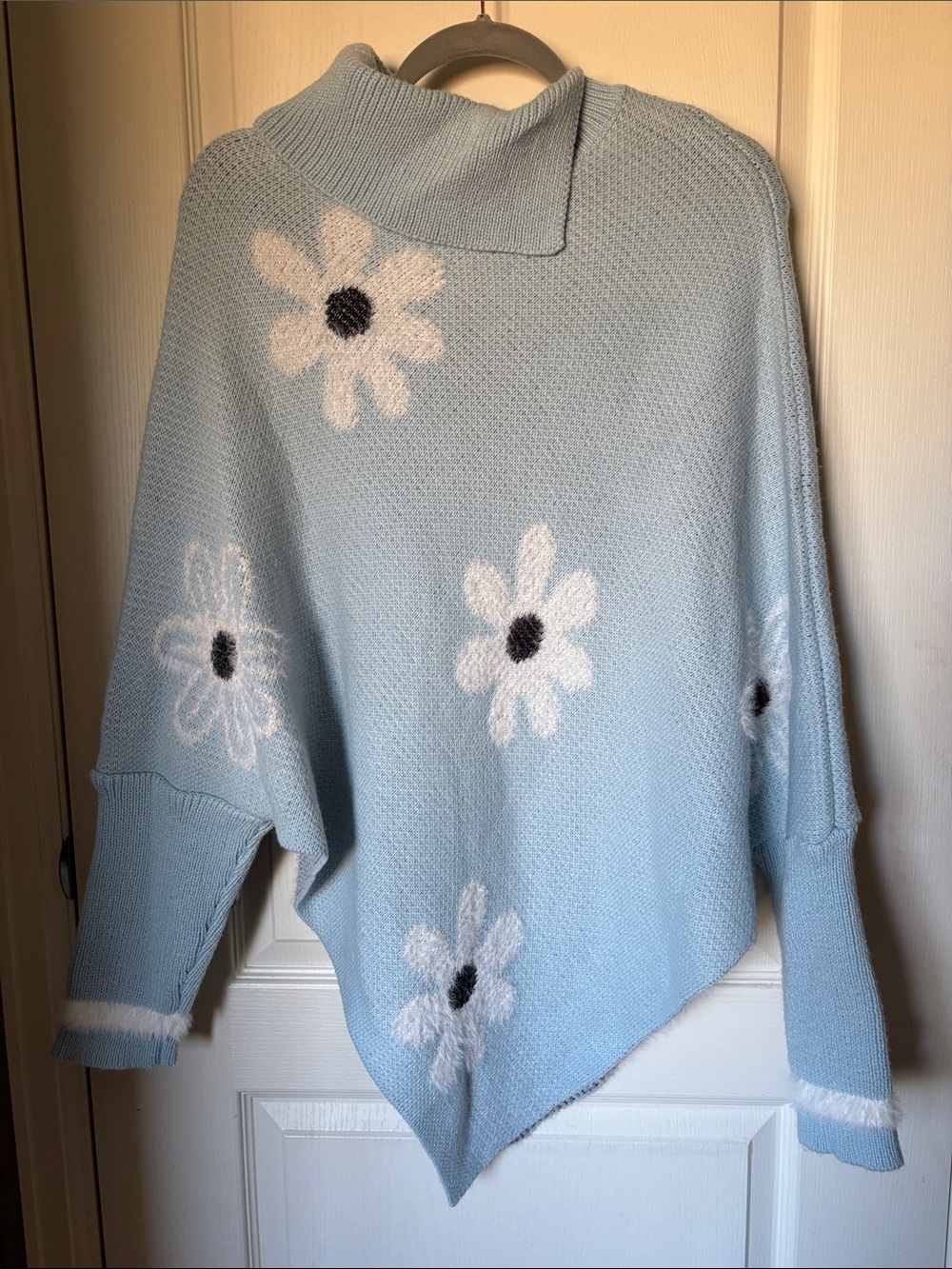Blue Floral Daisy Oversized Turtleneck Sweater Plus Size 1X